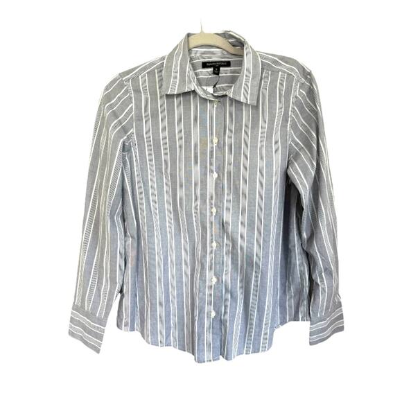 NWT Banana Republic Classic Cotton Button Down Shirt Women's S Gray White - Picture 1 of 11